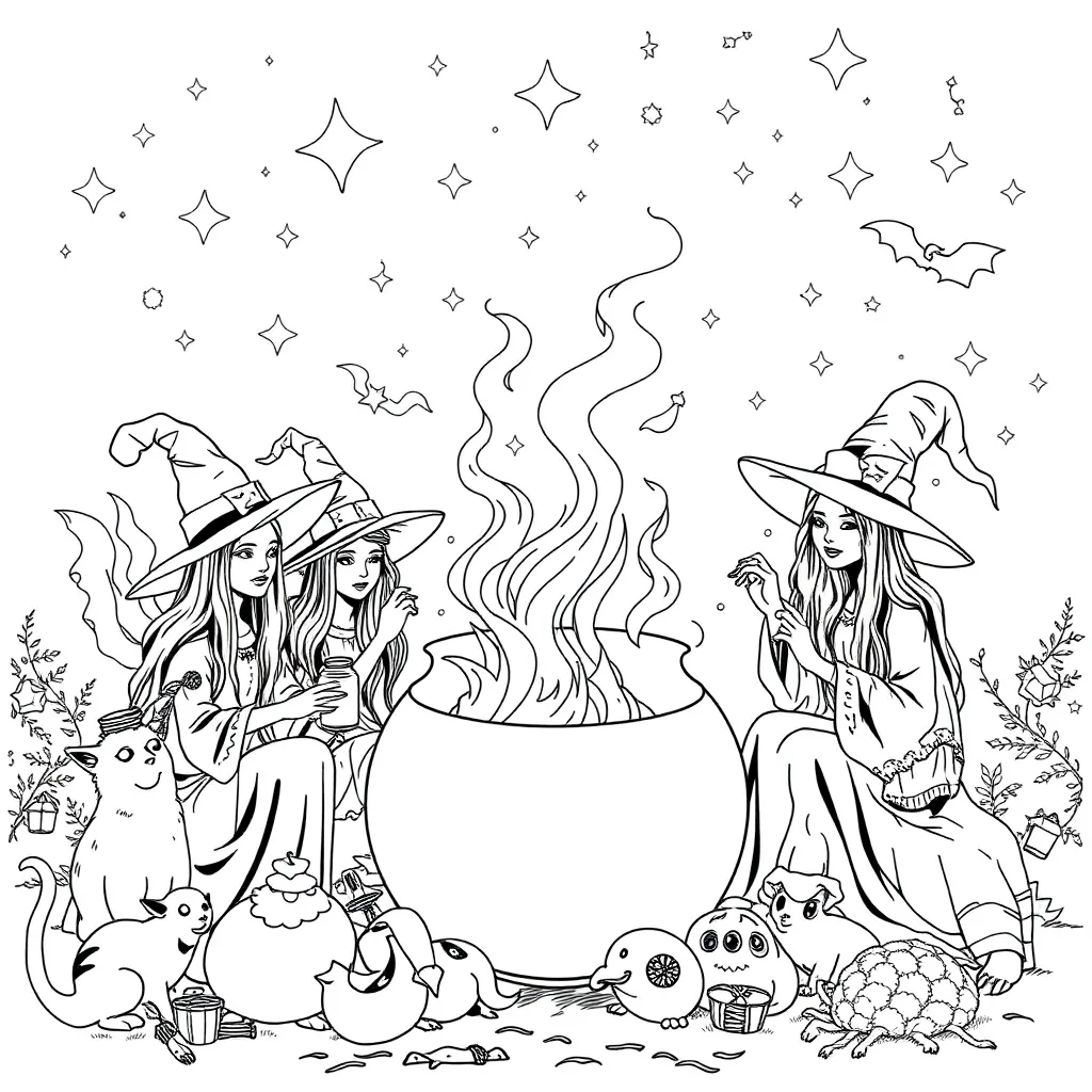 Witches coloring page