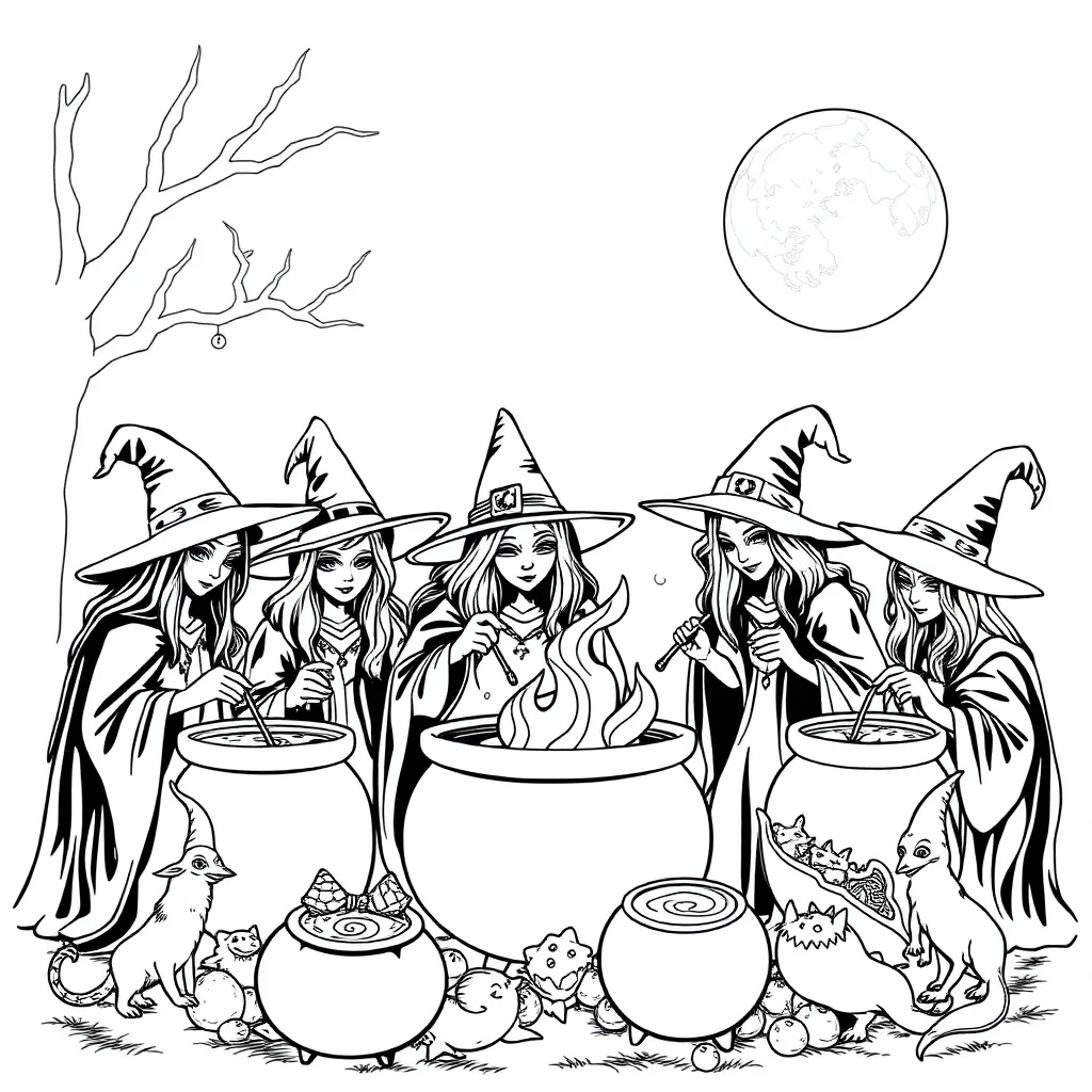 Witches coloring page