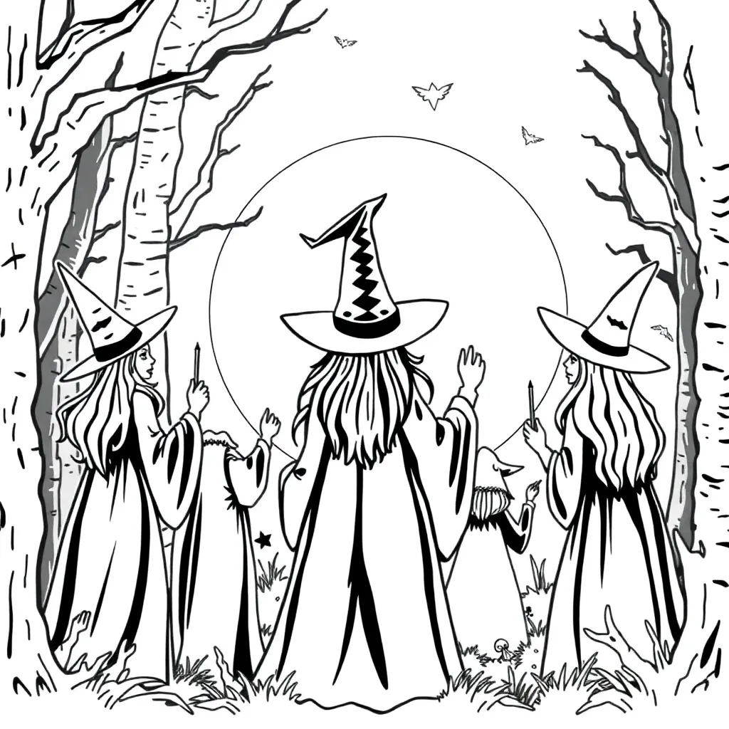 Witches coloring page
