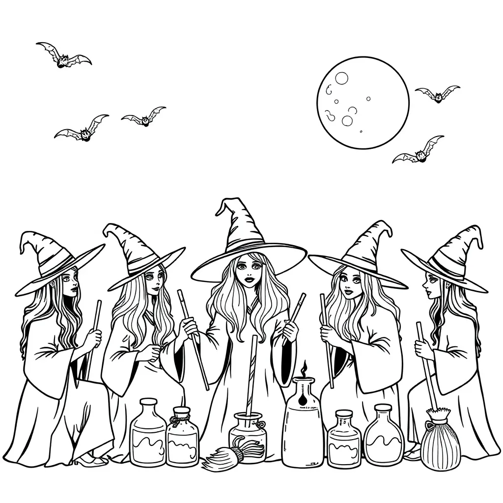 Witches coloring page