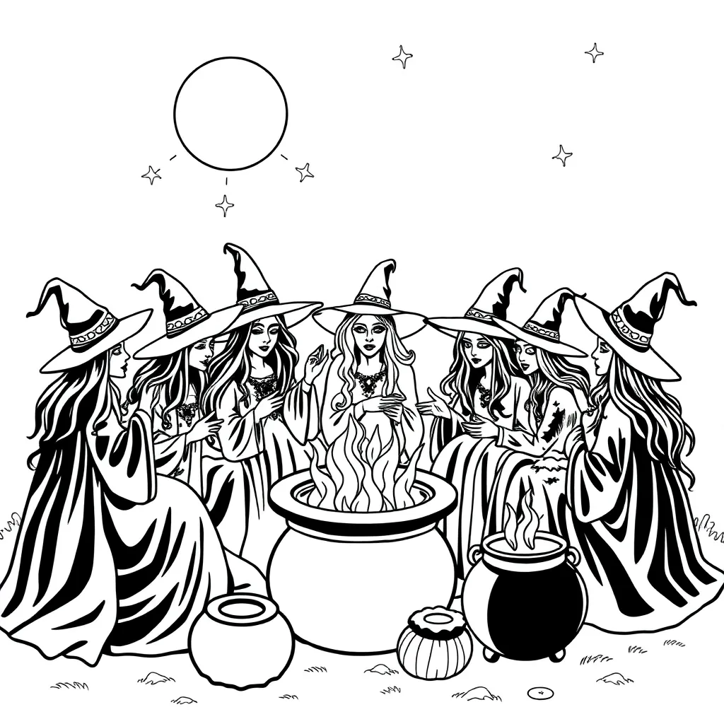 Witches coloring page