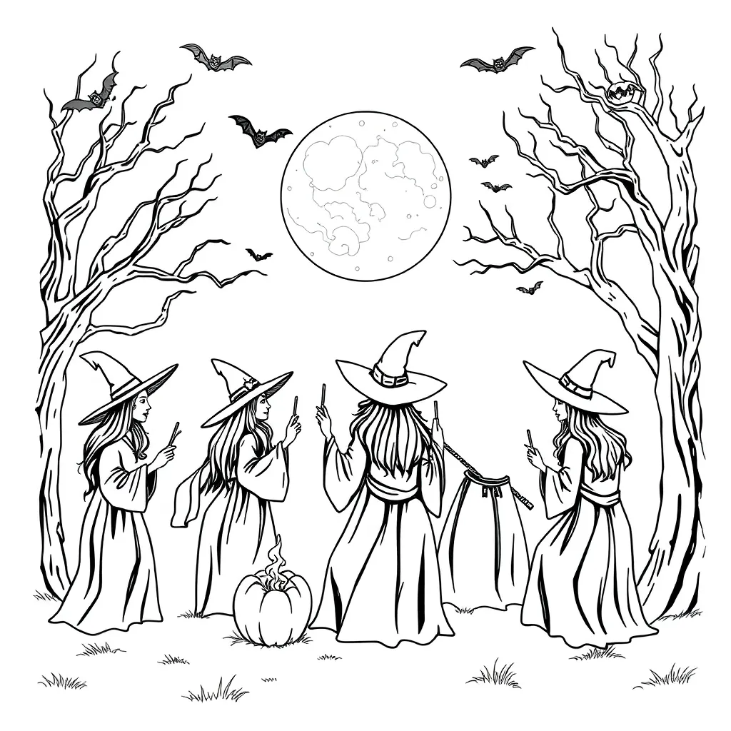 Witches coloring page
