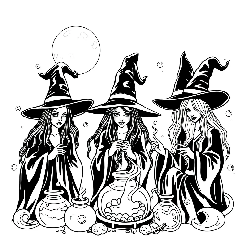 Witches coloring page