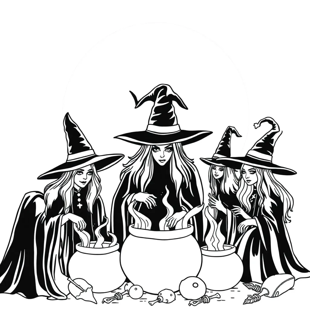 Witches coloring page