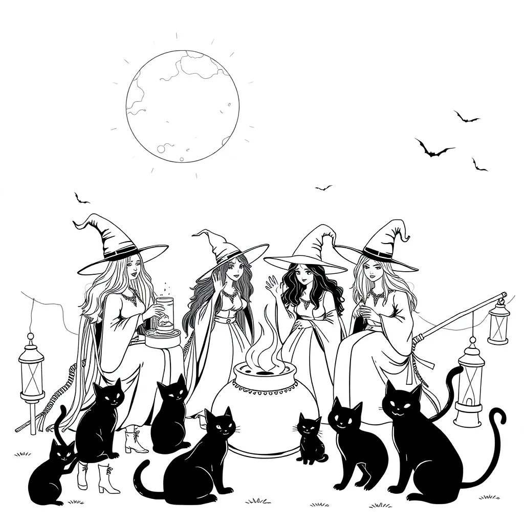 Witches coloring page