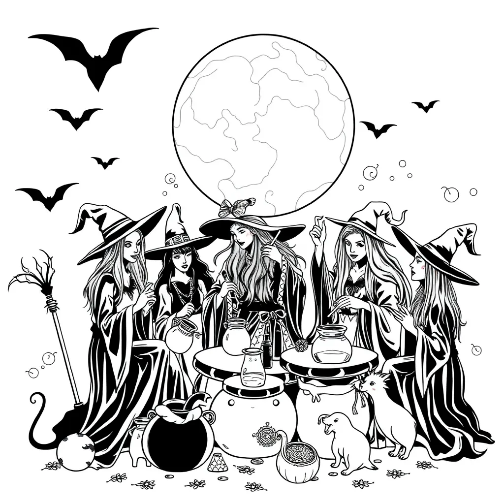 Witches coloring page