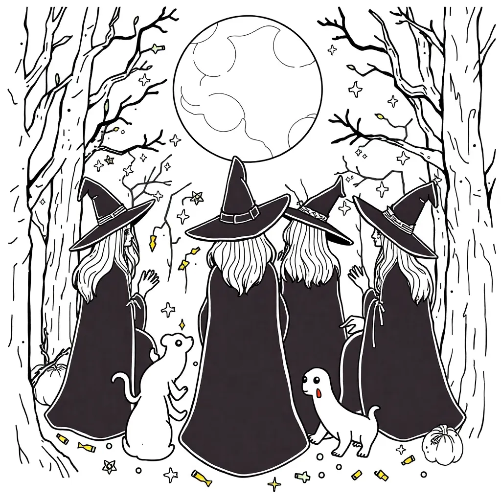 Witches coloring page