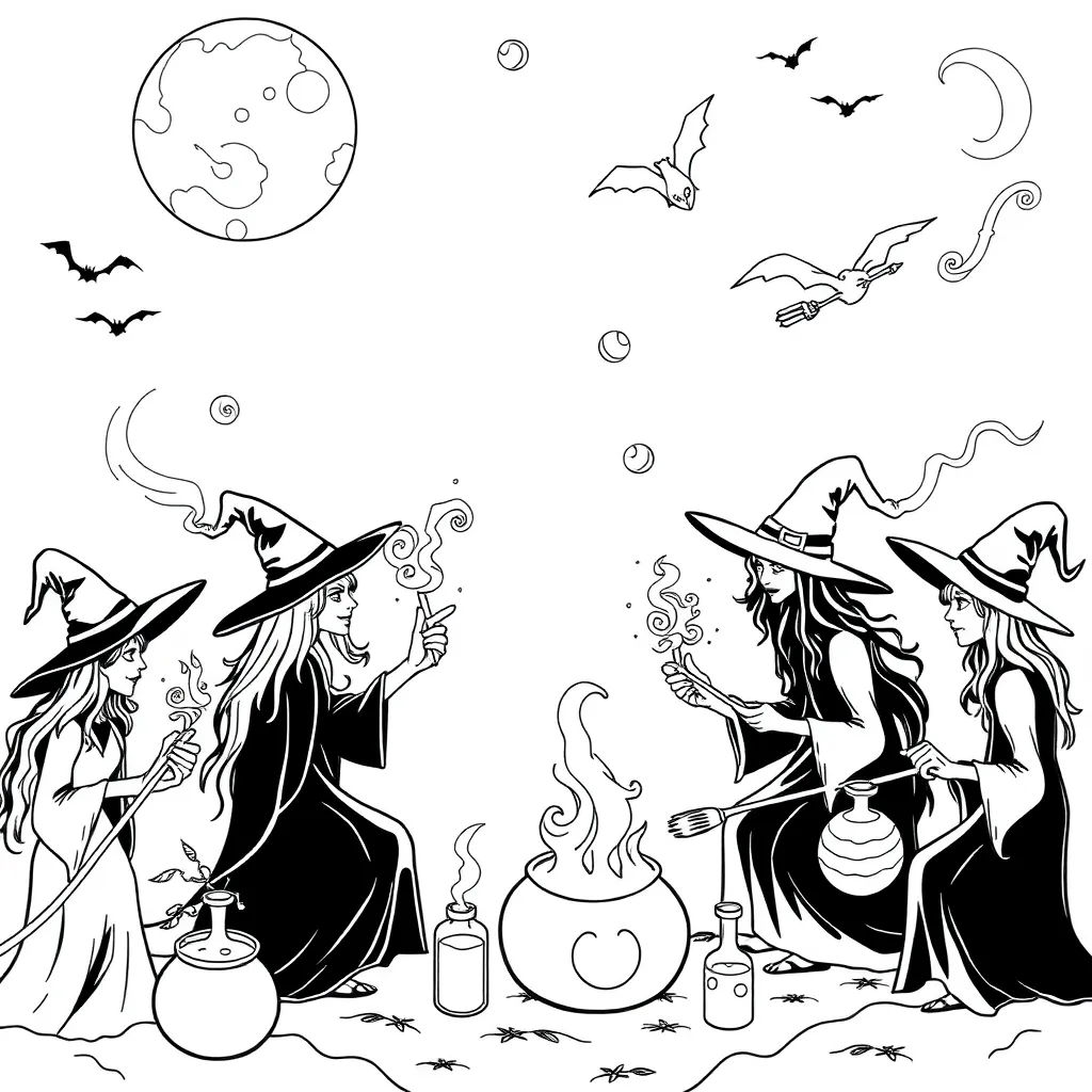 Witches coloring page