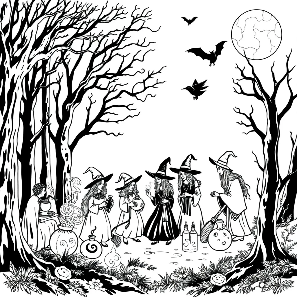 Witches coloring page