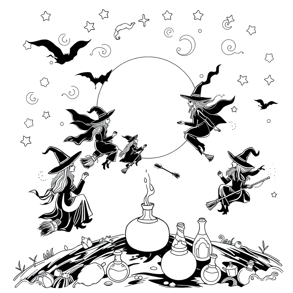 Witches coloring page