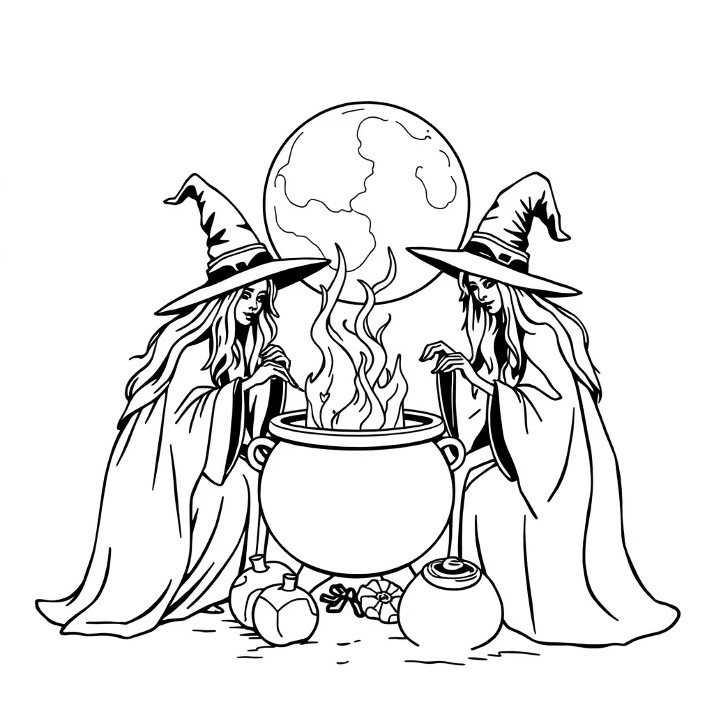 Witches coloring page