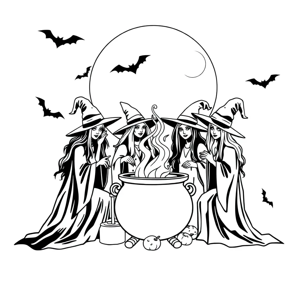 Witches coloring page