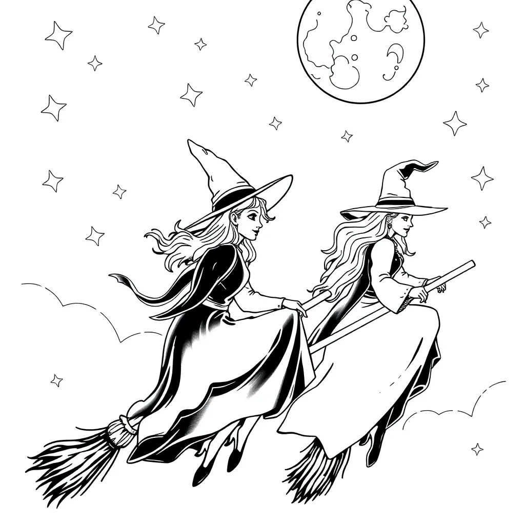 Witches coloring page