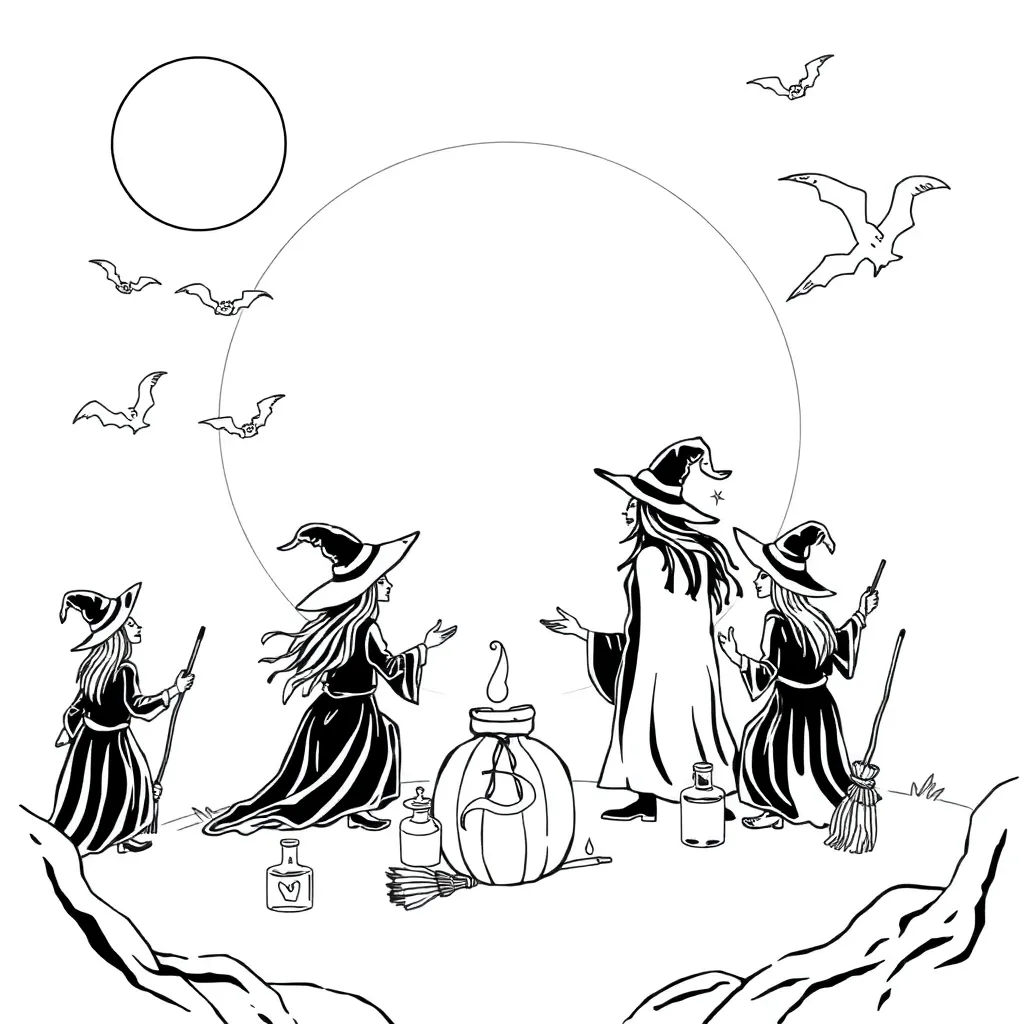 Witches coloring page