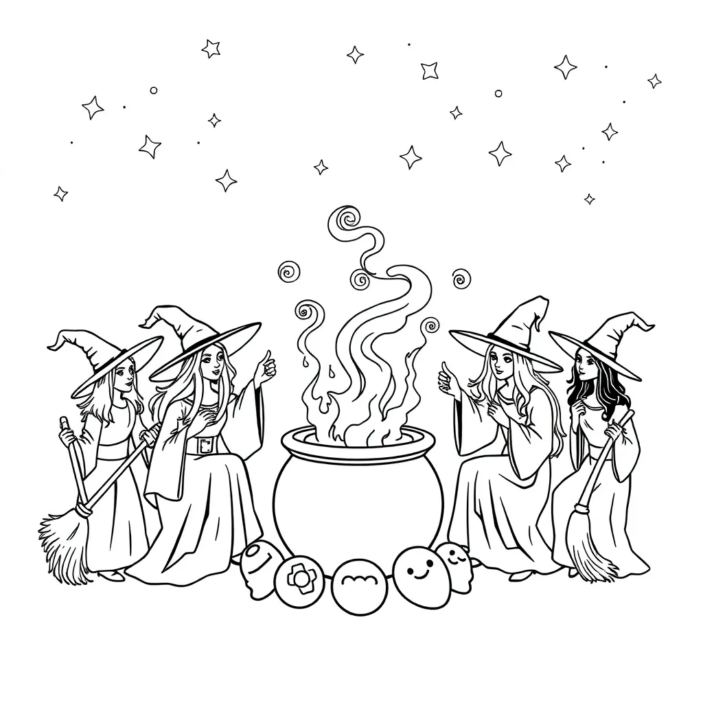 Witches coloring page