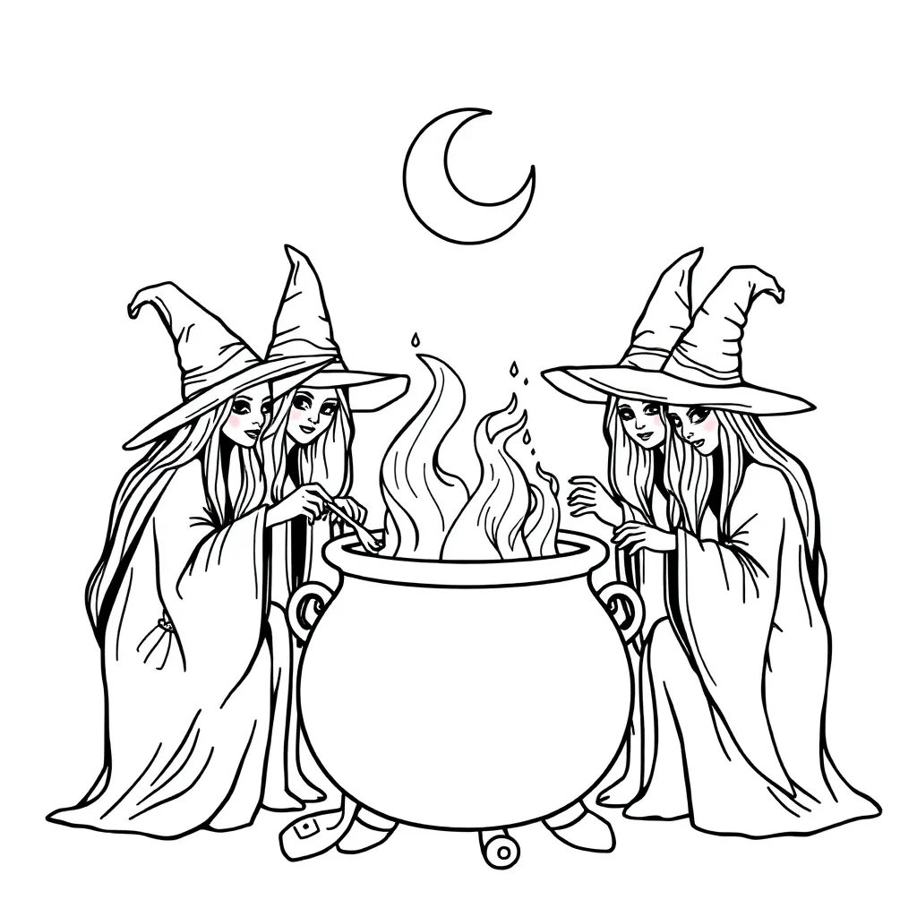 Witches coloring page