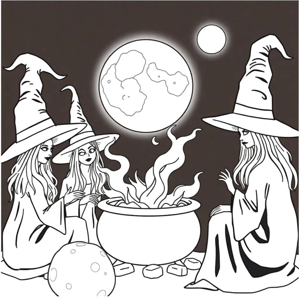 Witches coloring page
