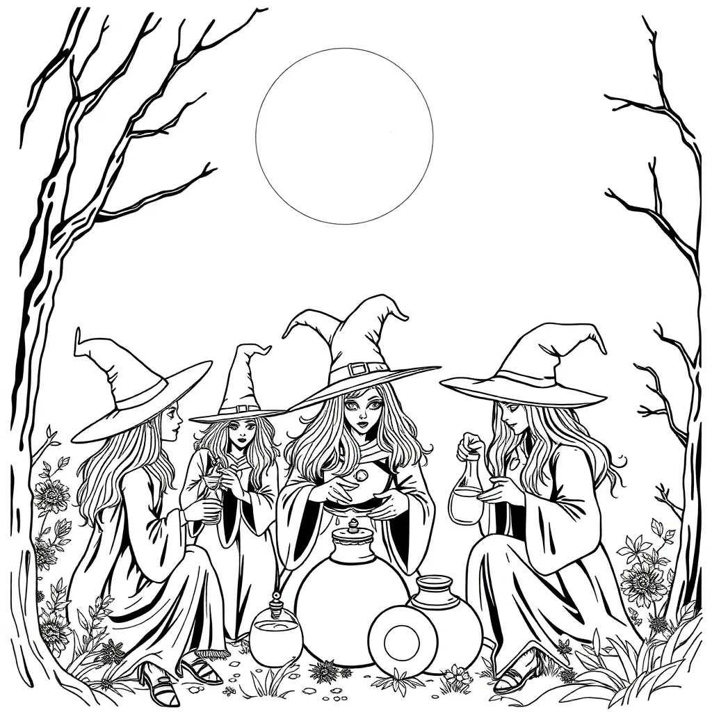Witches coloring page