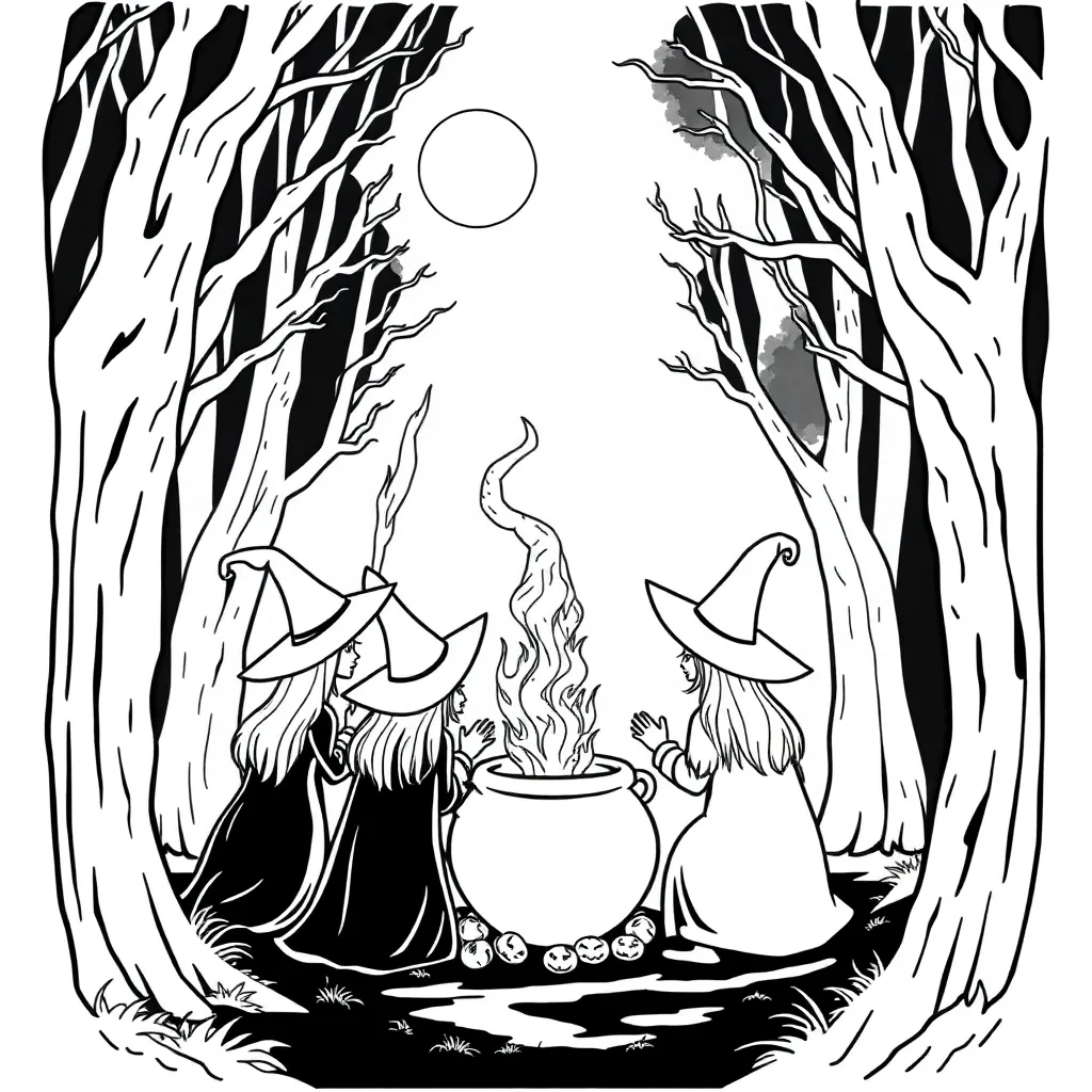 Witches coloring page