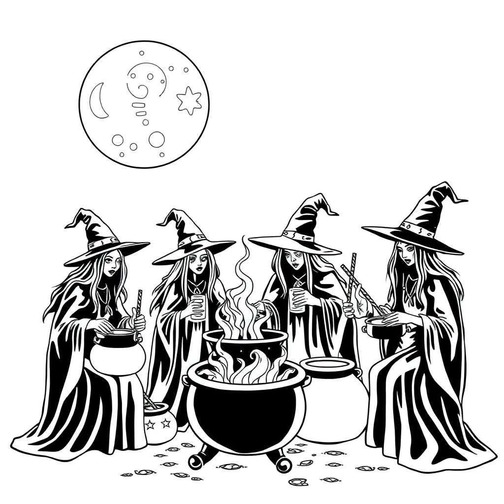Witches coloring page