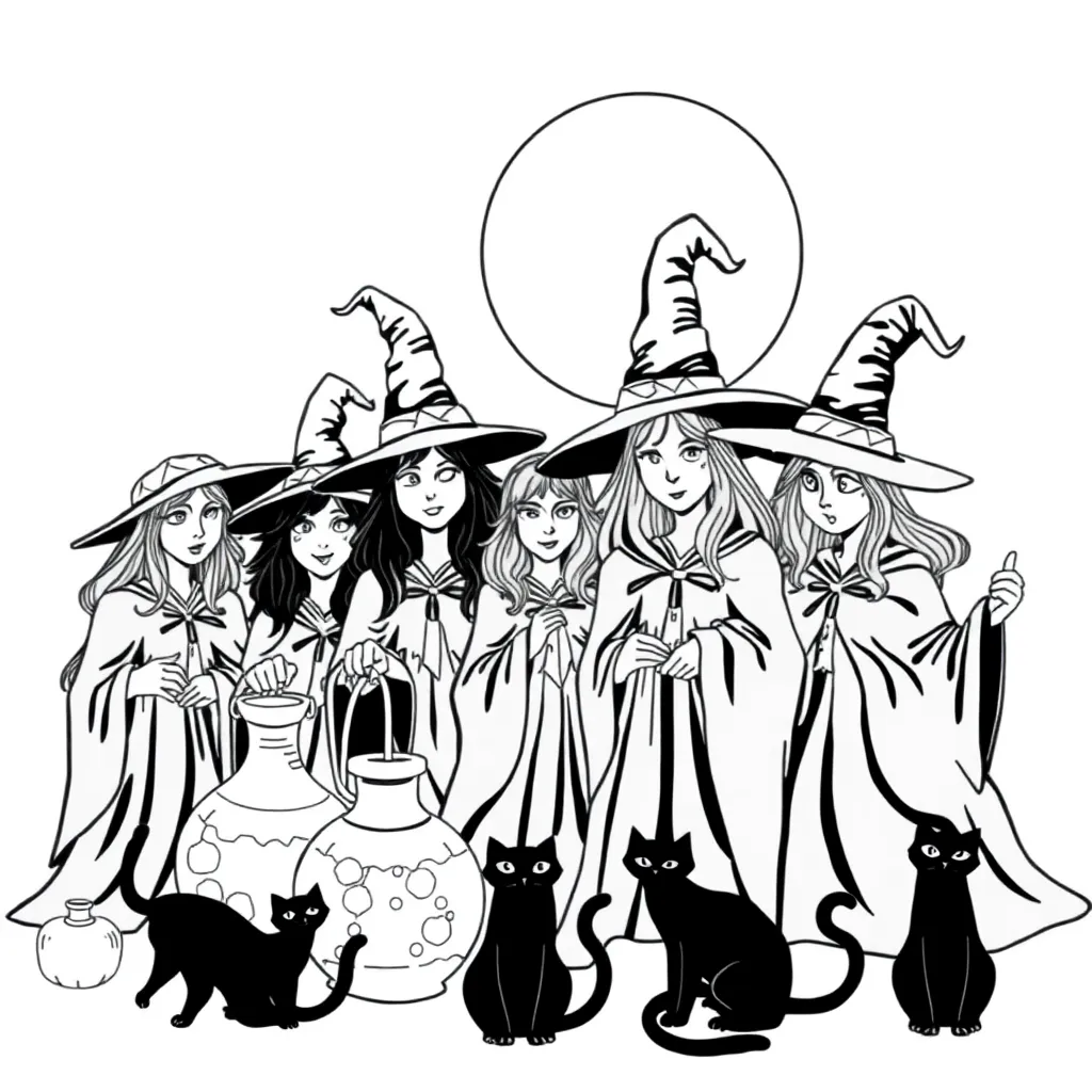 Witches coloring page