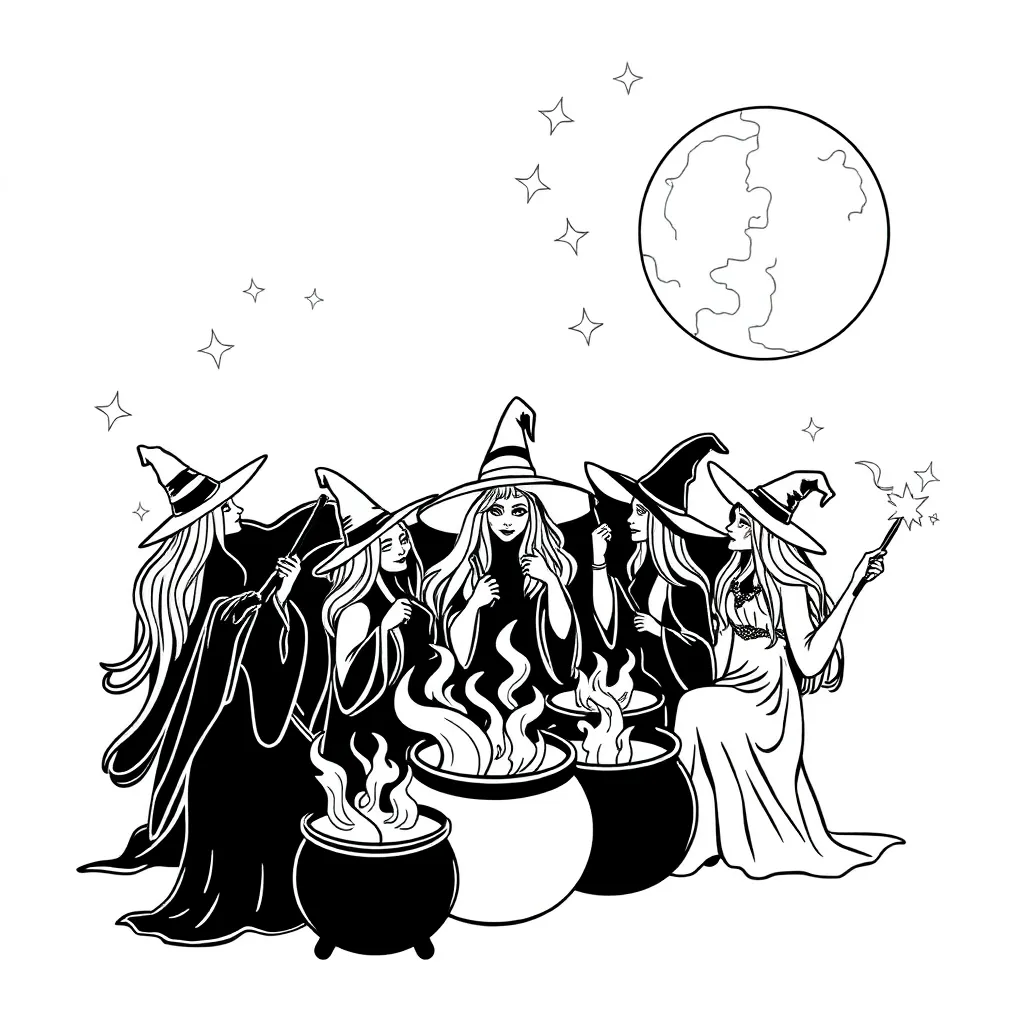 Witches coloring page