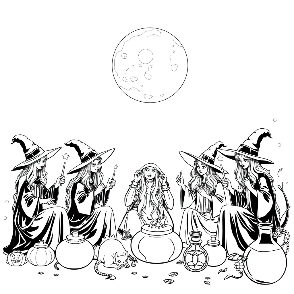 Witches coloring page
