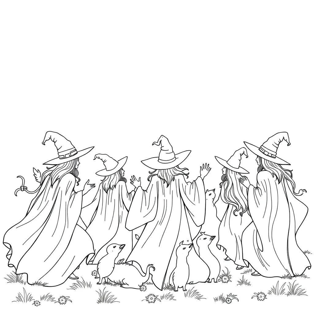 Witches coloring page
