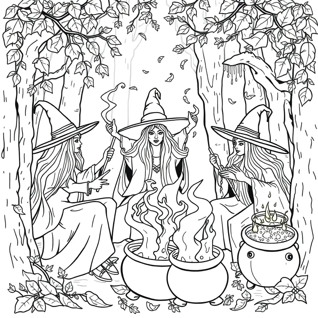 Witches coloring page
