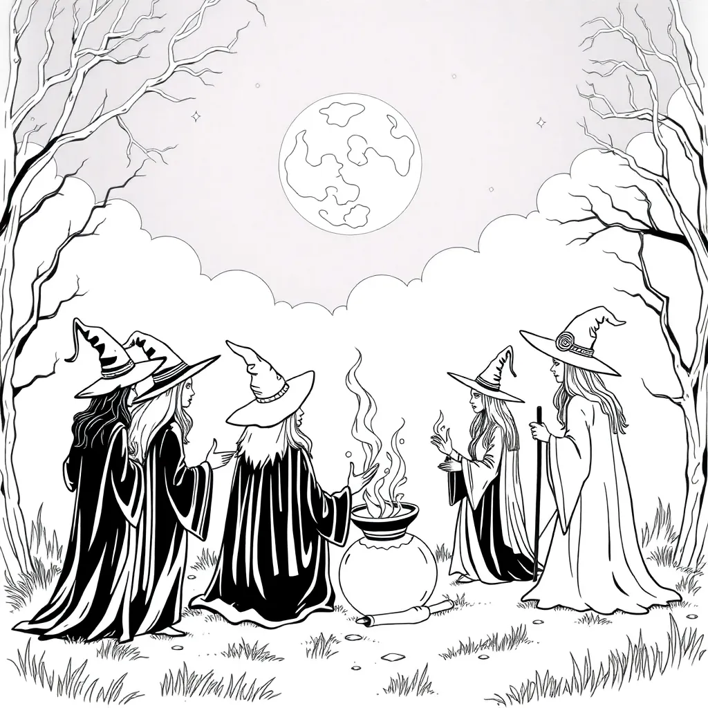 Witches coloring page