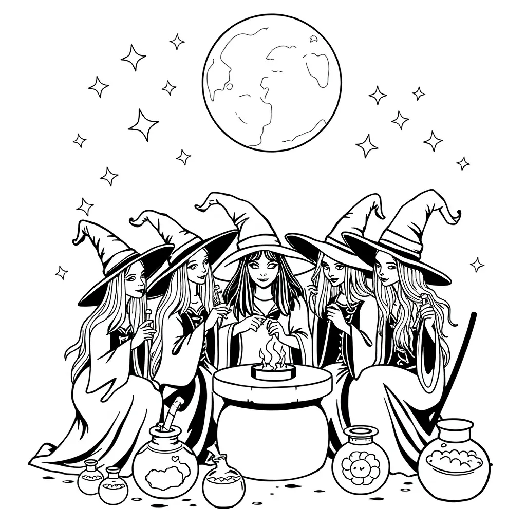 Witches coloring page