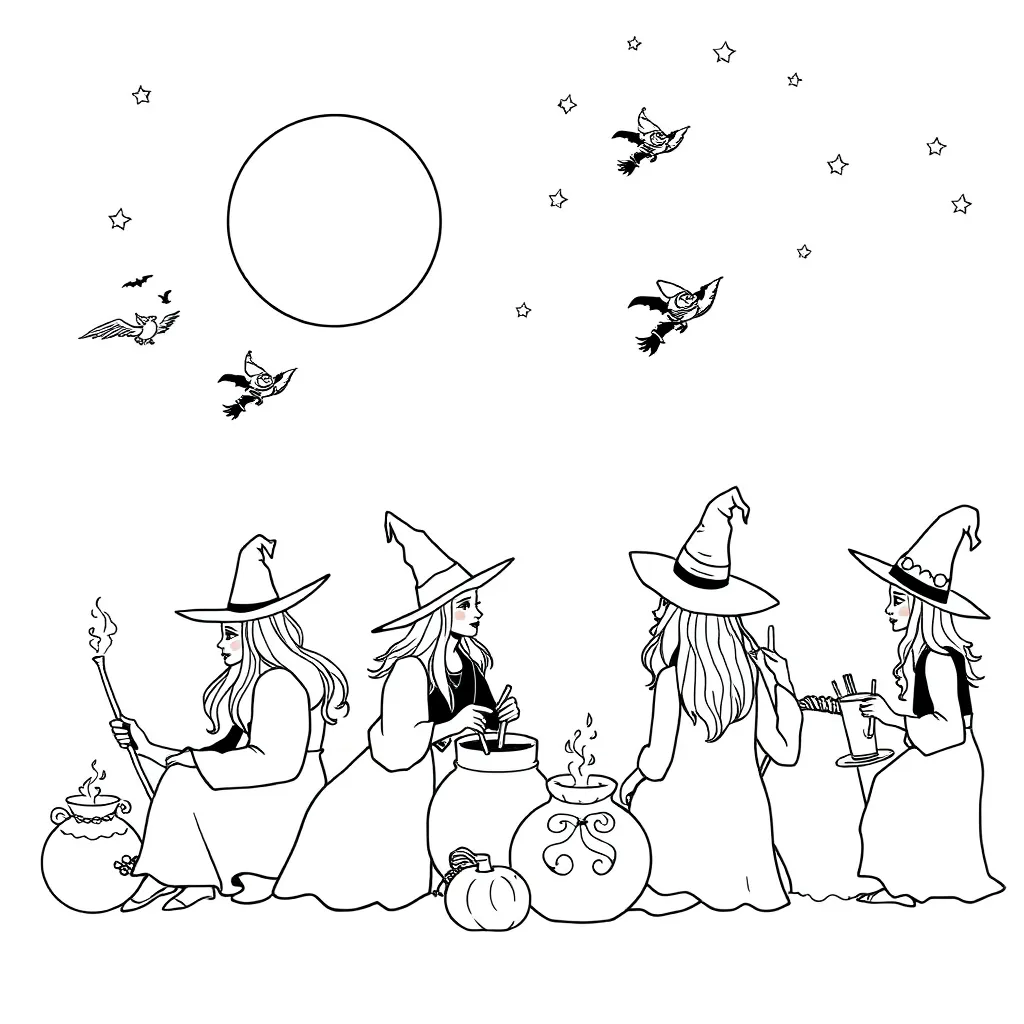 Witches coloring page