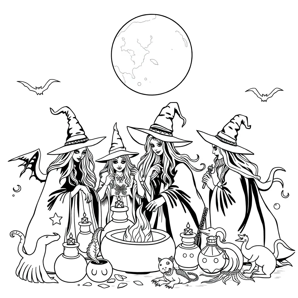 Witches coloring page