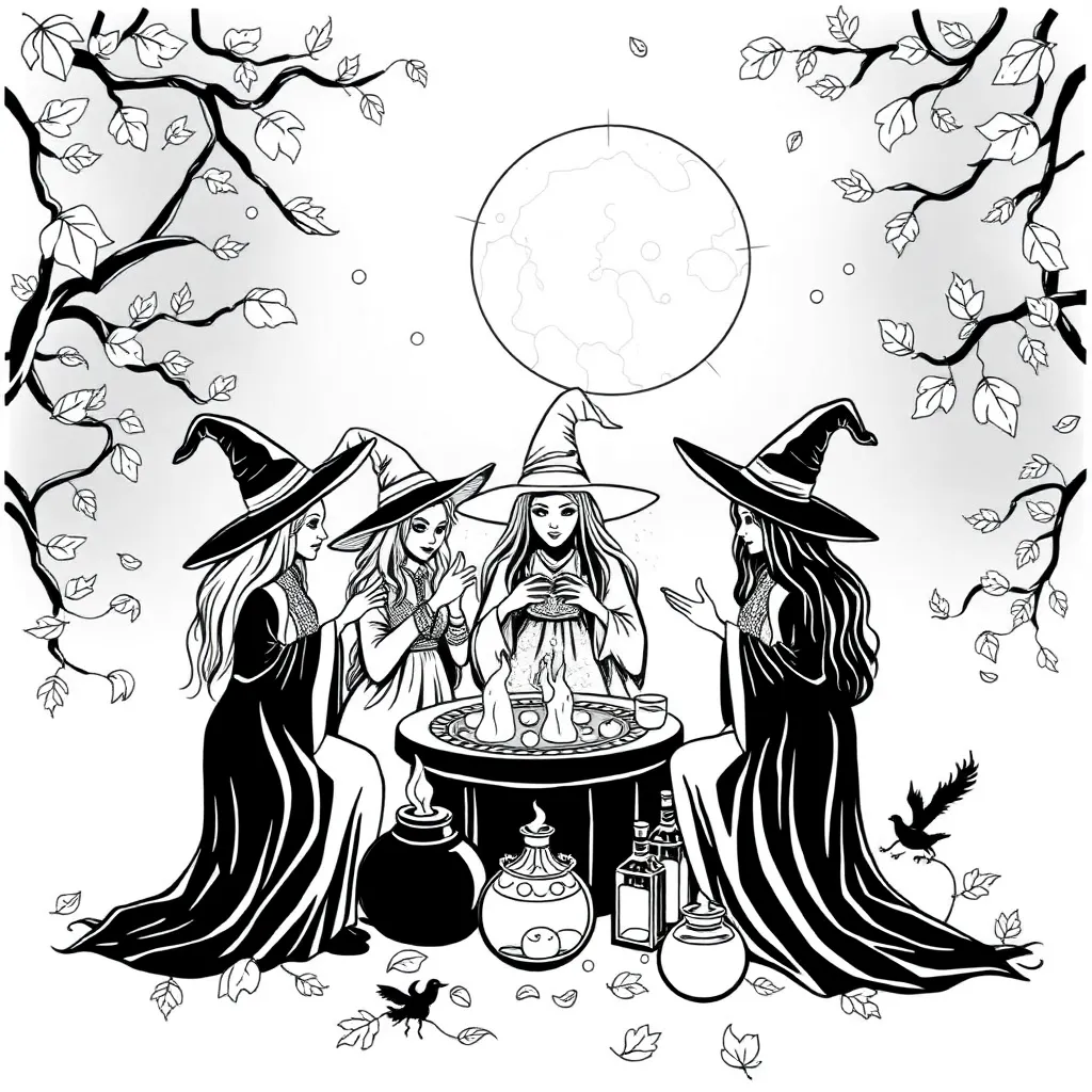 Witches coloring page