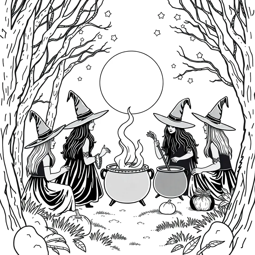 Witches coloring page