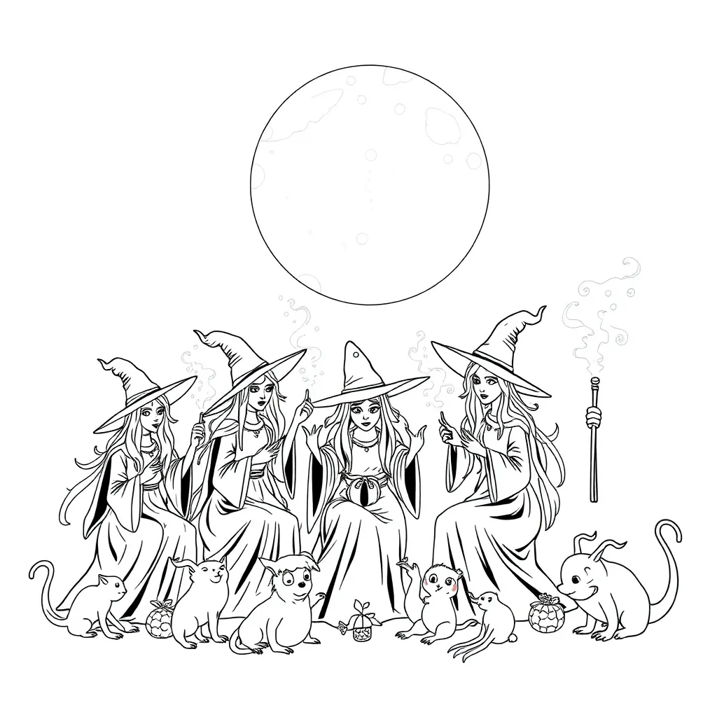 Witches coloring page