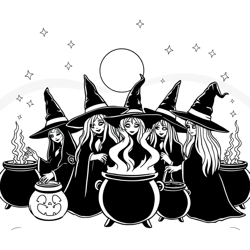Witches coloring page