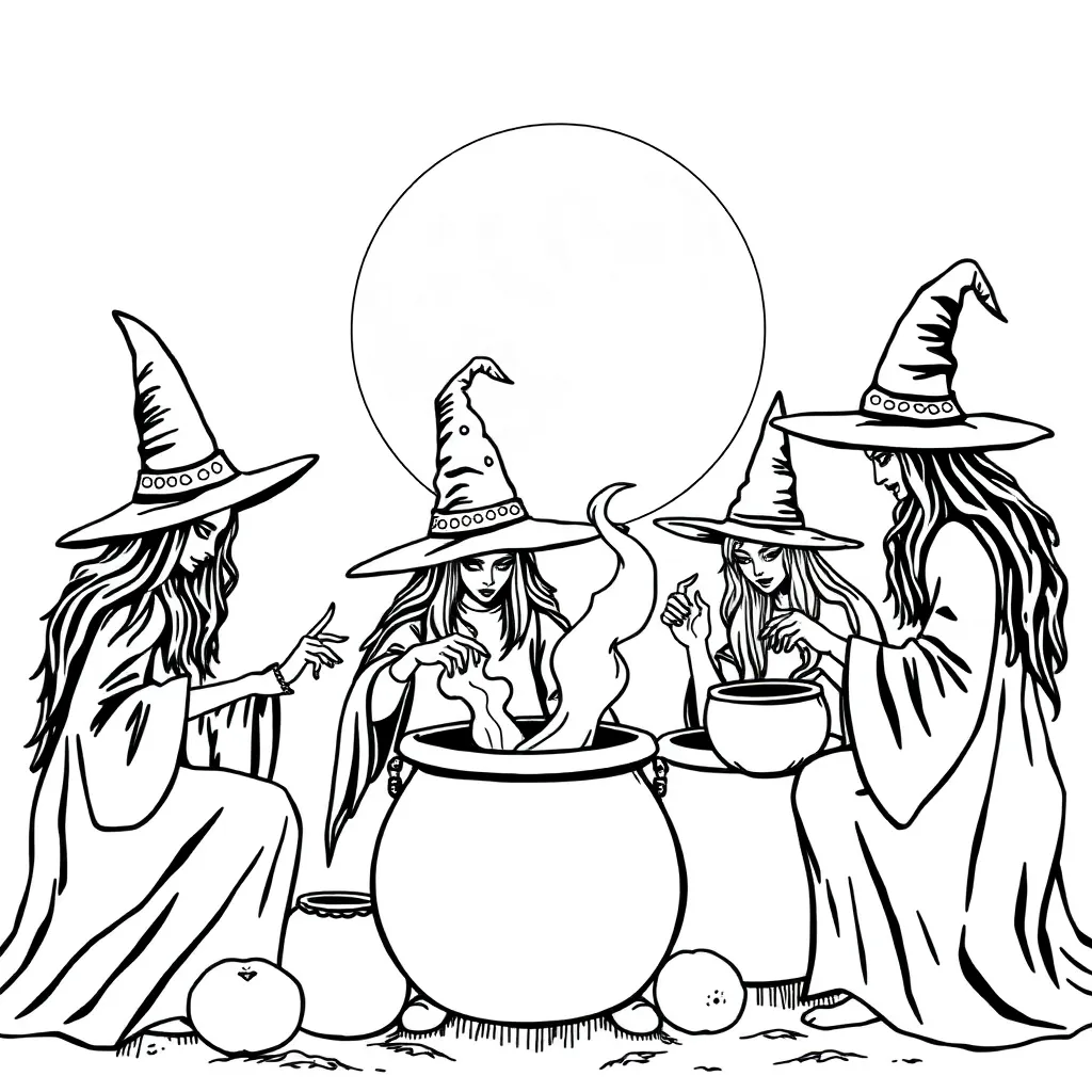 Witches coloring page