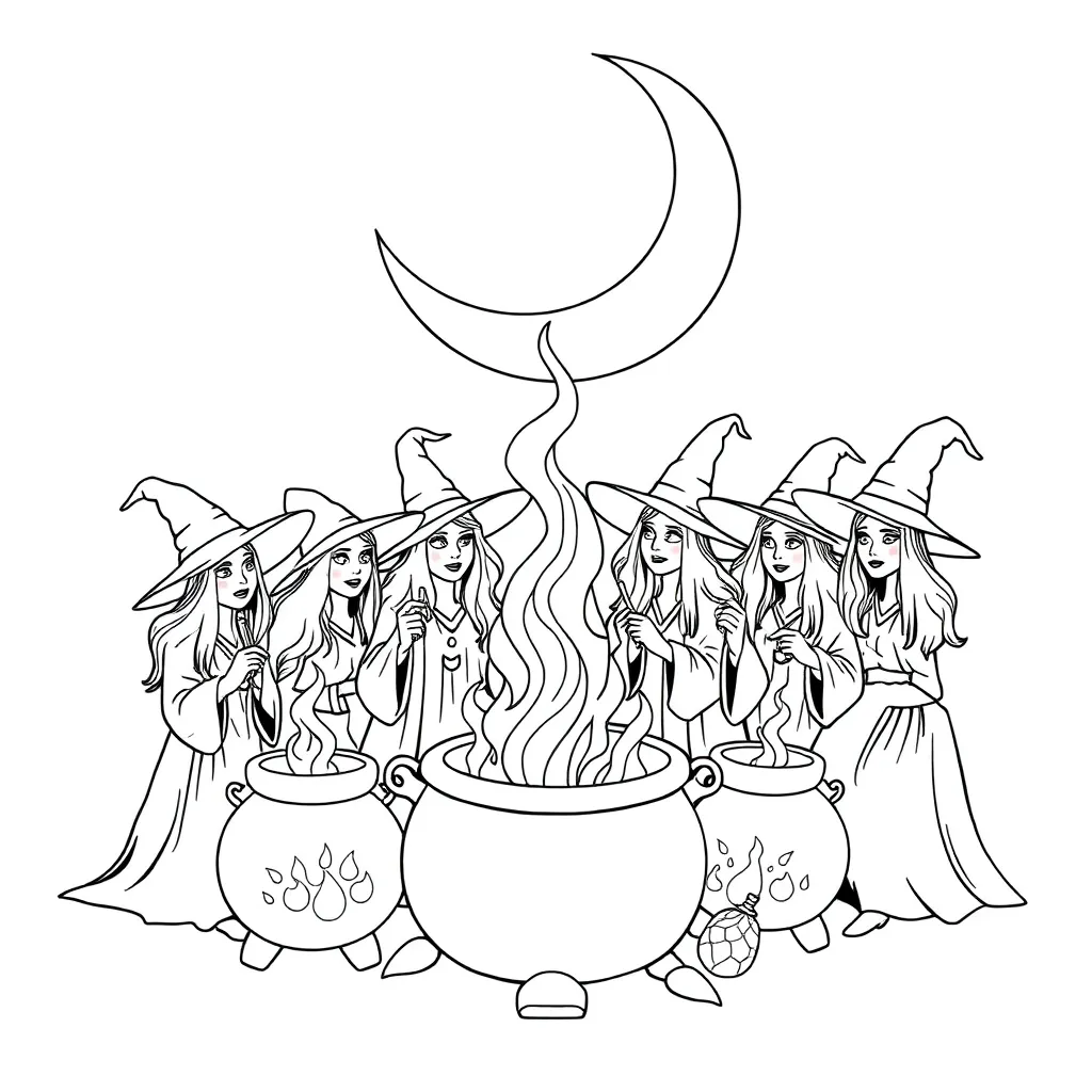 Witches coloring page