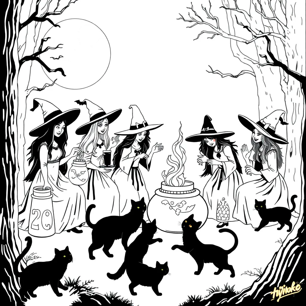Witches coloring page