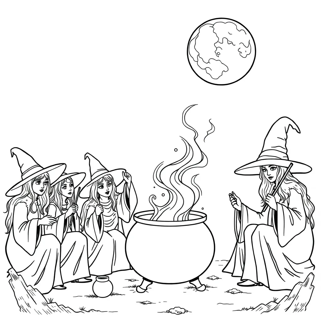 Witches coloring page